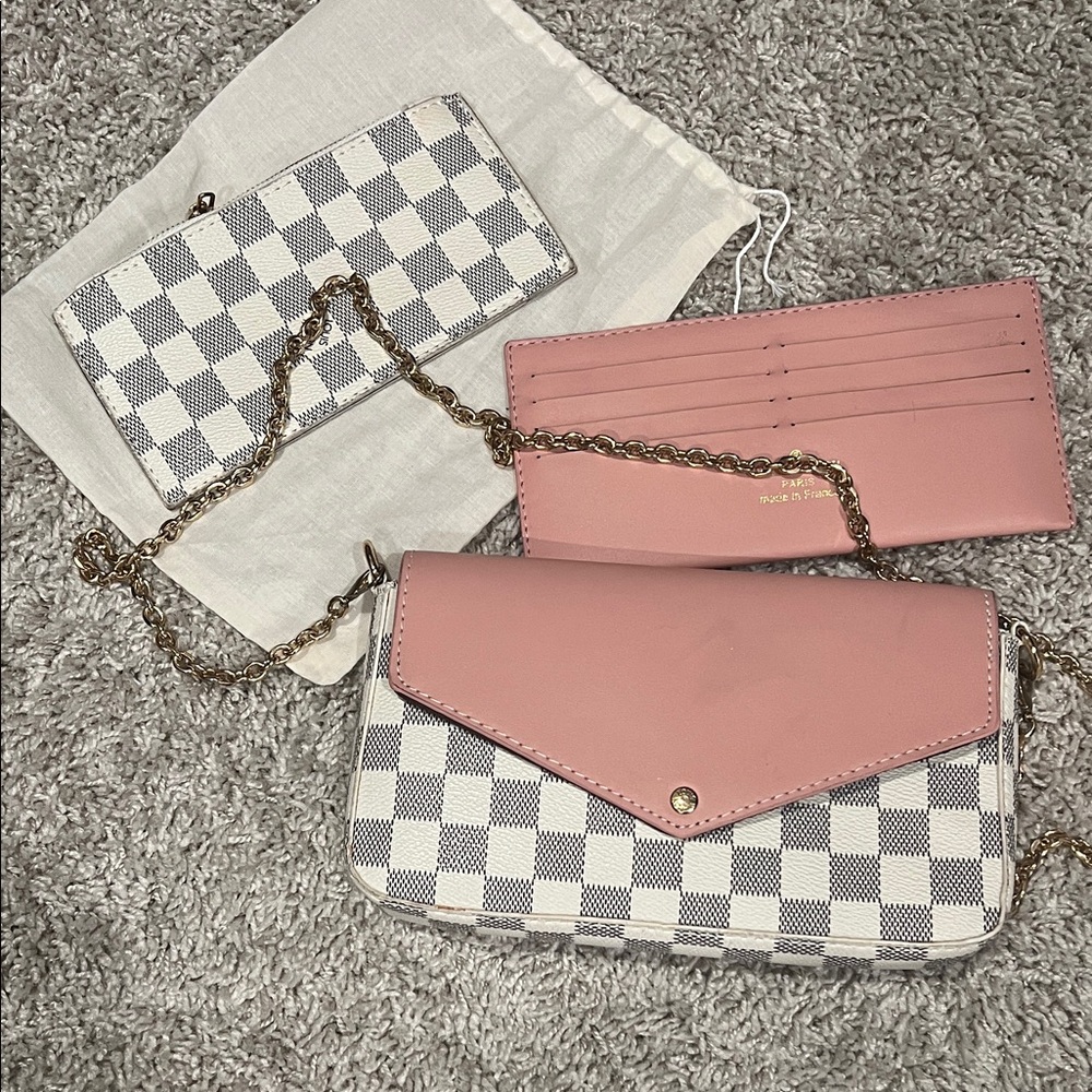 “Luxury” Checkered and Pink Women's Bag Set